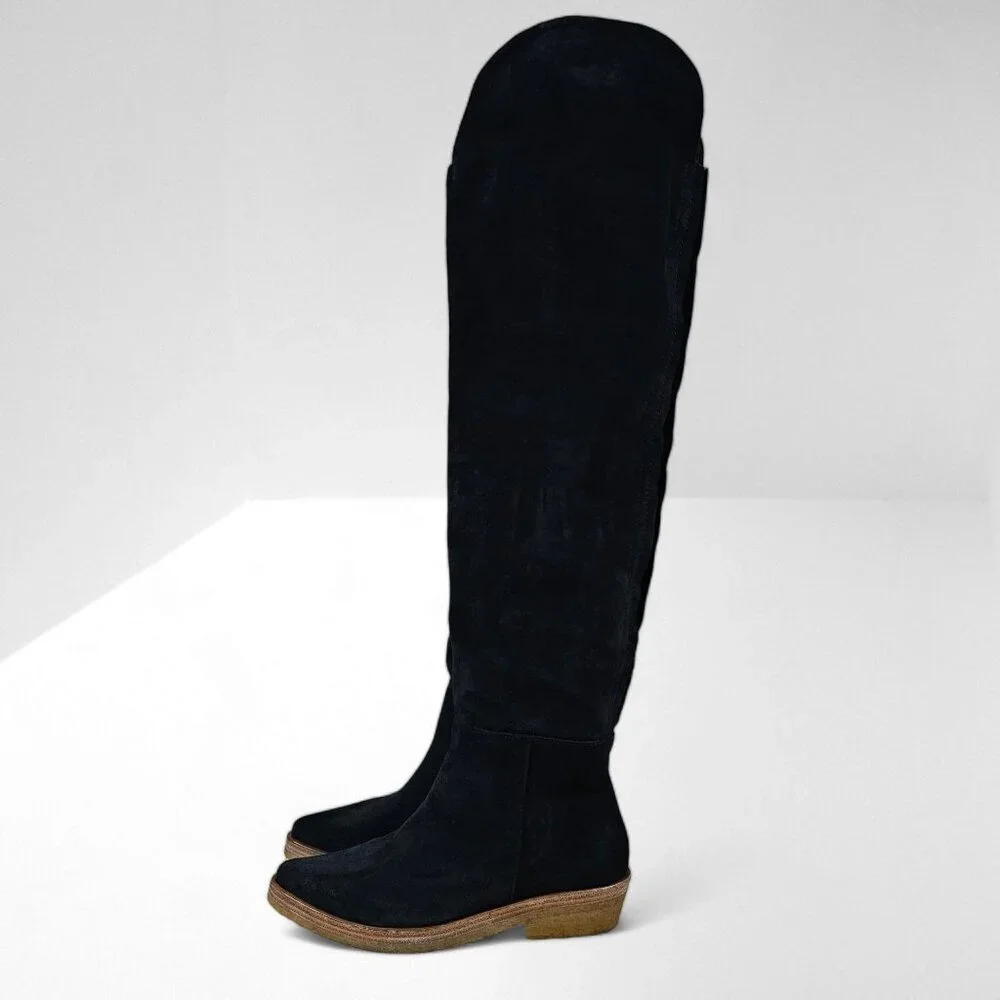 Free People Banks Over The Knee Boot Womens EU 37 Black Suede Slouchy Pull On